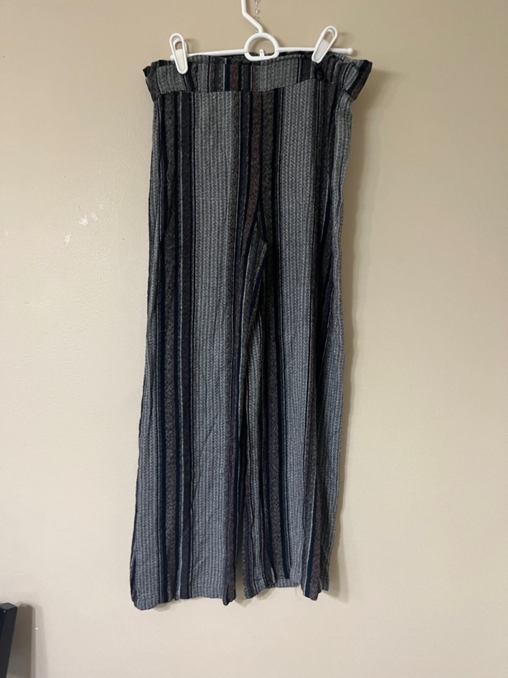 Blue Rain Striped Wide Leg Pants in Black & Gray